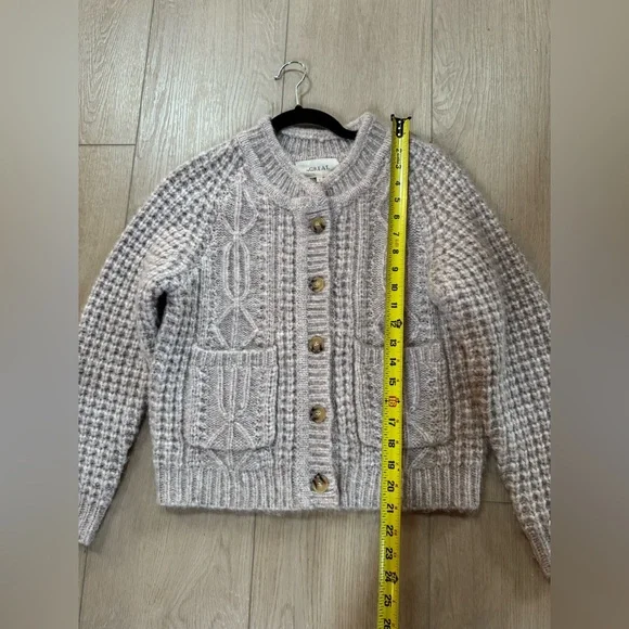 The Great. Women’s Knitted Pink/ Gray Wool Blend ButtonUp Cardigan Sweater - Picture 2 of 7